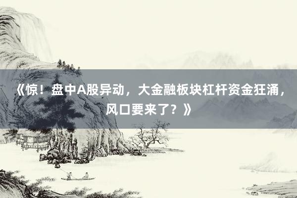 《惊！盘中A股异动，大金融板块杠杆资金狂涌，风口要来了？》