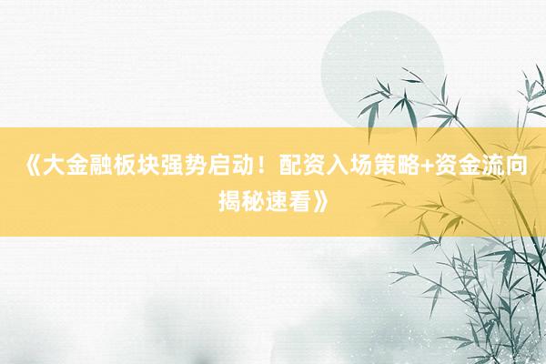 《大金融板块强势启动！配资入场策略+资金流向揭秘速看》