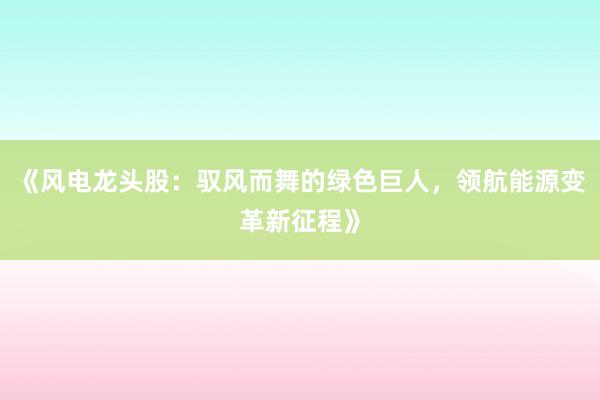 《风电龙头股：驭风而舞的绿色巨人，领航能源变革新征程》