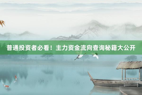 普通投资者必看！主力资金流向查询秘籍大公开