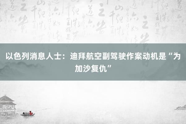 以色列消息人士：迪拜航空副驾驶作案动机是“为加沙复仇”