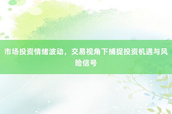 市场投资情绪波动,交易视角下捕捉投资机遇与风险信号